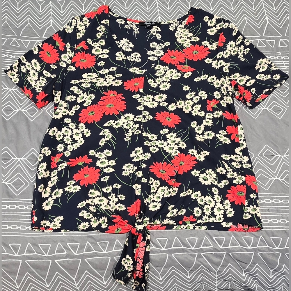 Madewell Hillside Daisies Tie Front Blouse Size XXS